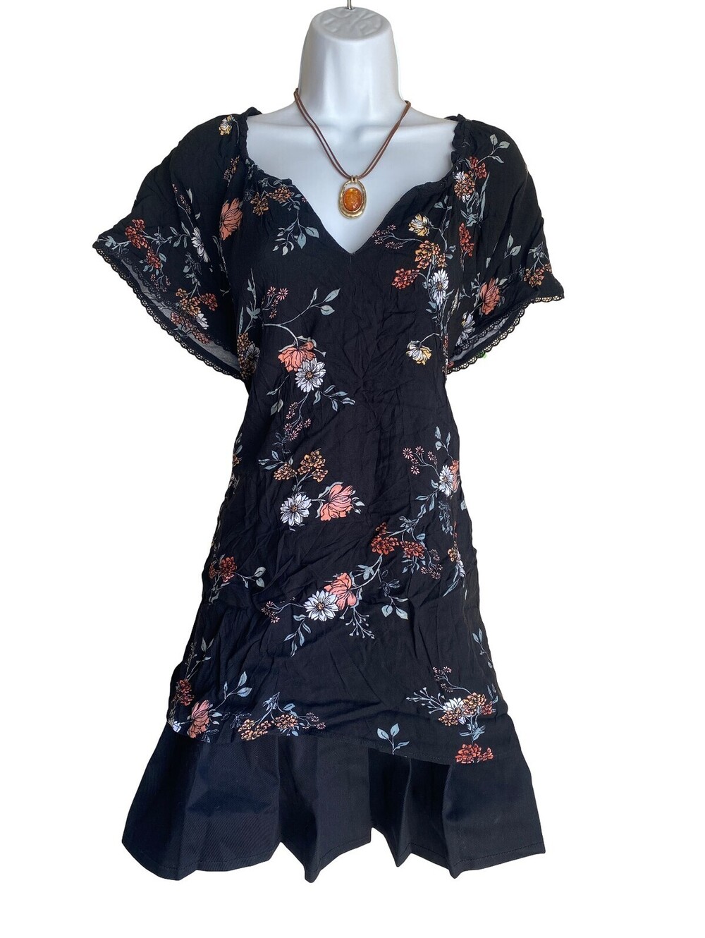 VTG Angels Plus 3X Black Lace Accent Floral Tunic Blouse Boho Whimsigoth Fairy